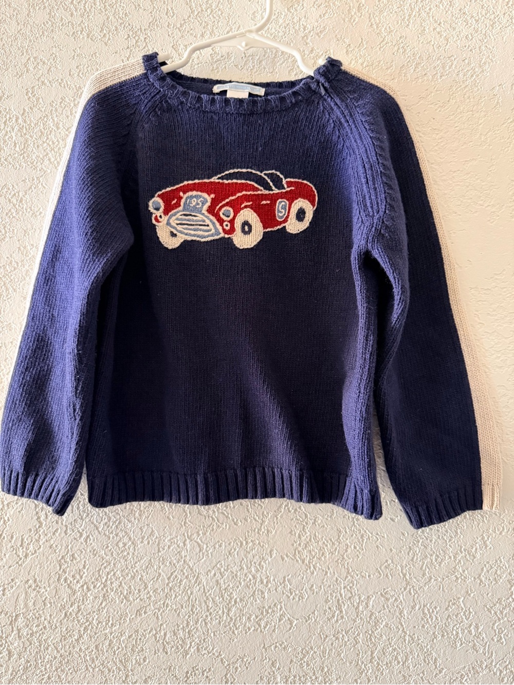 JANIE & JACK Boys Blue Embroidered Car Knit Sweater Cotton Wool Blend Size 5T